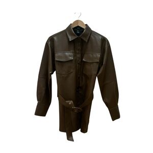 Forever 21 Brown Faux Leather Shirt Jacket Belt